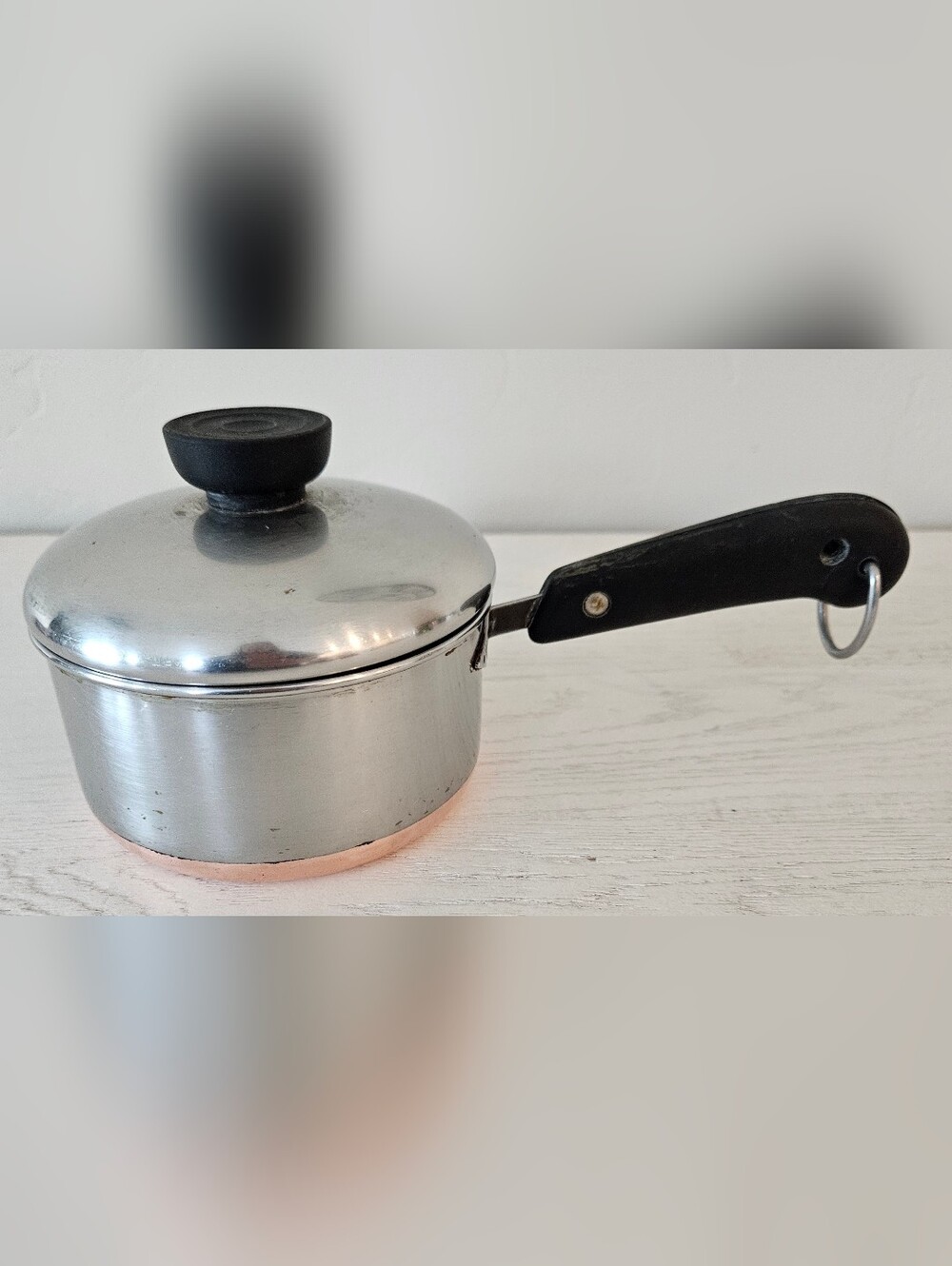 1801 Revere Ware 3/4 QT Sauce Pan Pot Copper Clad Bottom w/Lid Clinton USA Vtg